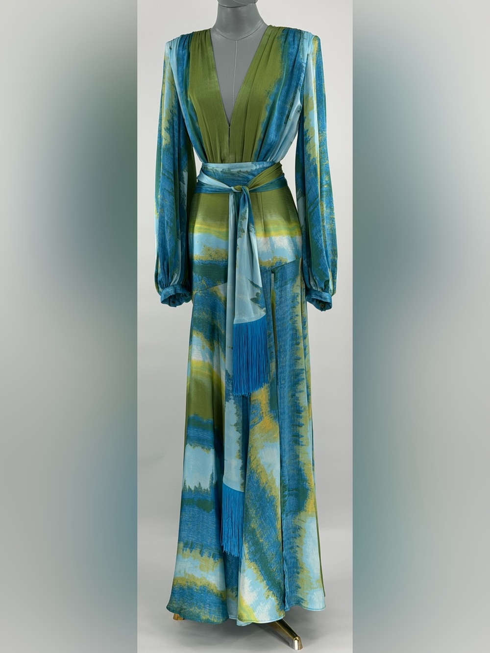 🆕 BRONX & BANCO 🧿 NWOT Coastal Carmen Belted Fringe Gown, Blue - Sz S US 4 - Picture 12 of 16